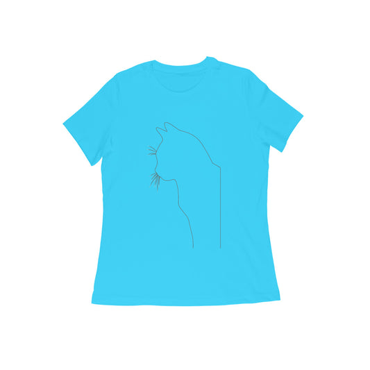 Sky Blue Minimalist Cat Line Art Tee Tshirt