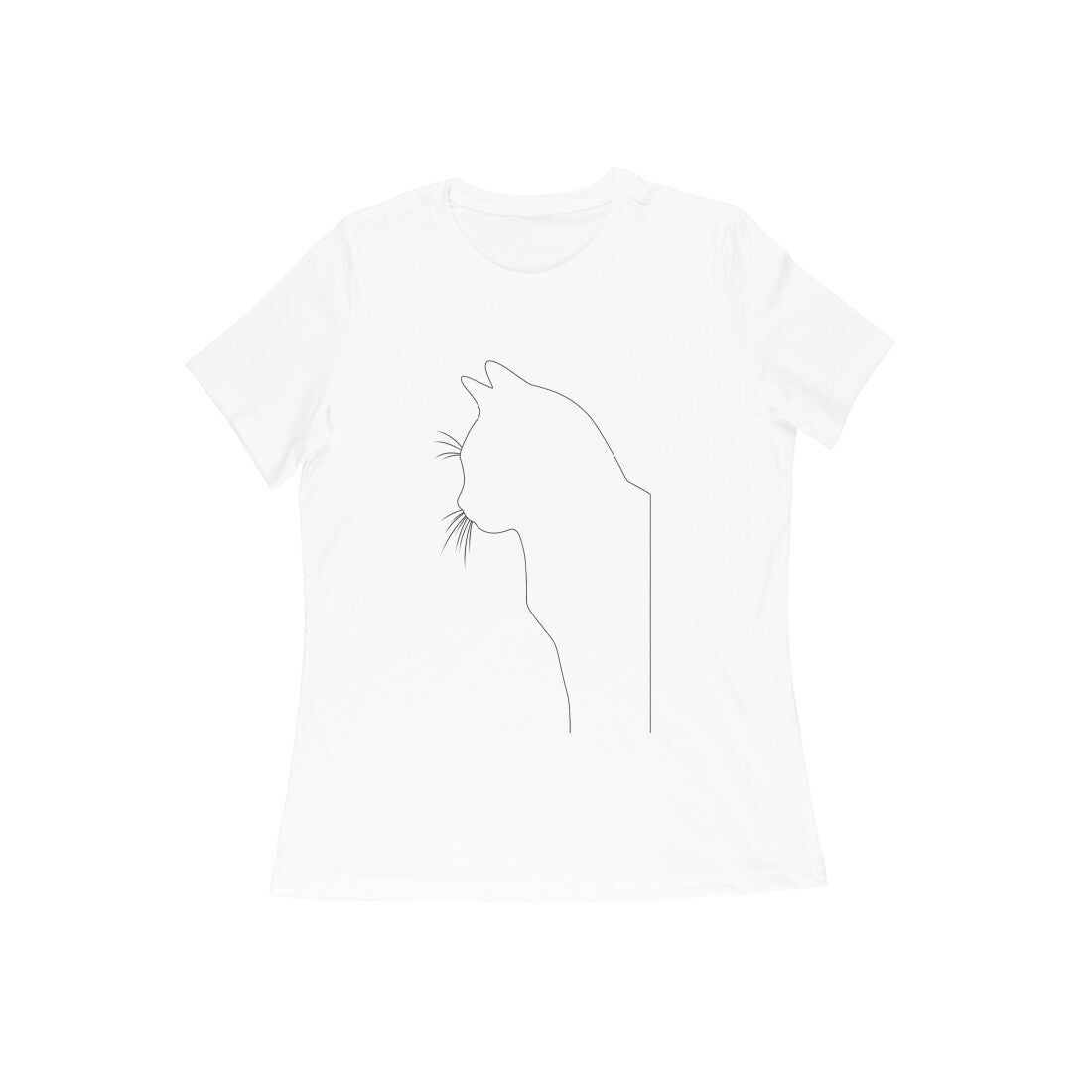 White Minimalist Cat Line Art Tee Tshirt