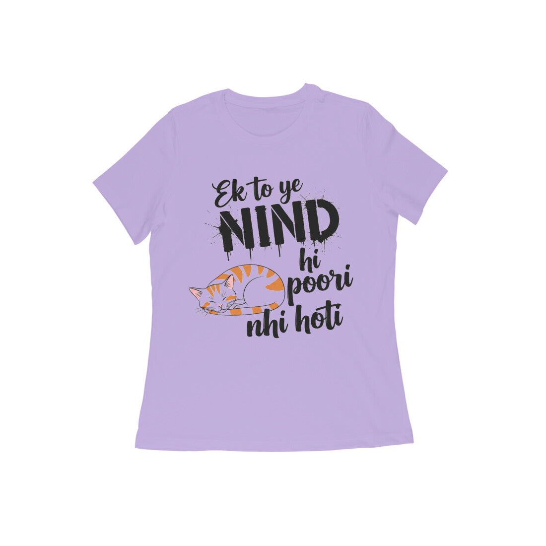 Iris Lavender Nind Hi Poori Nahi Hoti Funny Sleep Quote Cat T-shirt Tshirt