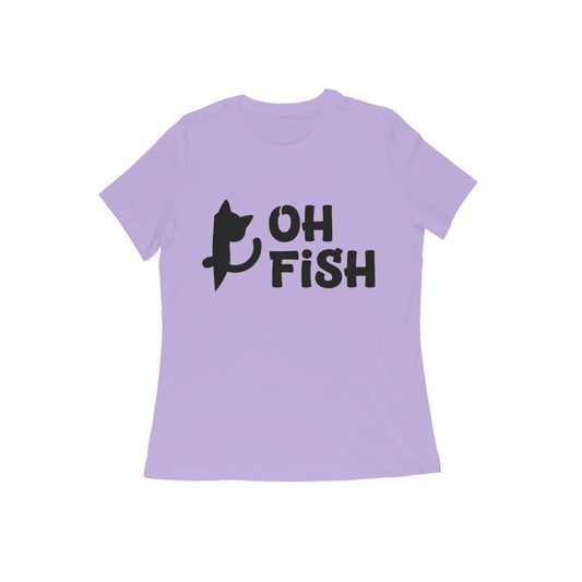 Iris Lavender Oh Fish Cat Women's T-Shirt - Funny Minimalist Kitty Quote Apparel Tshirt