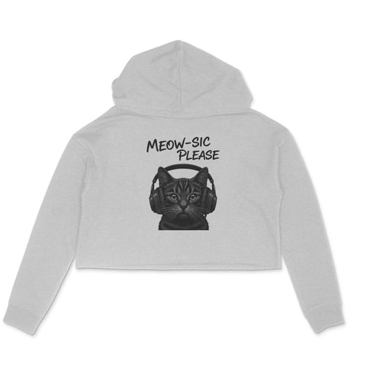 Melange Grey Aesthetic DJ Cat Headphones Crop Hoodie - Meow-sic Please Streetwear Hoodies