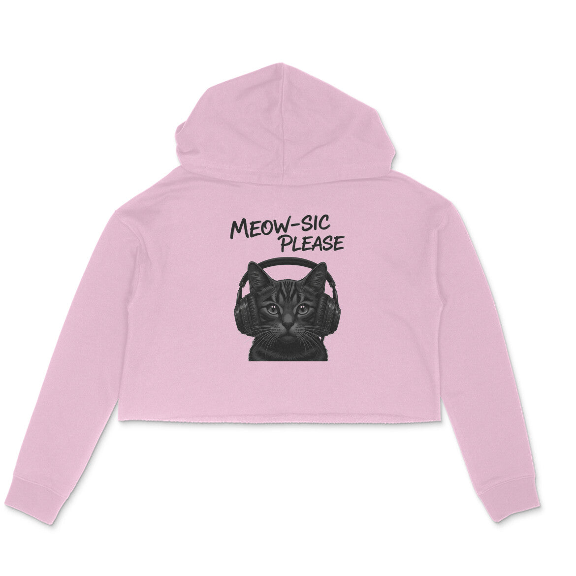 Light Pink Aesthetic DJ Cat Headphones Crop Hoodie - Meow-sic Please Streetwear Hoodies