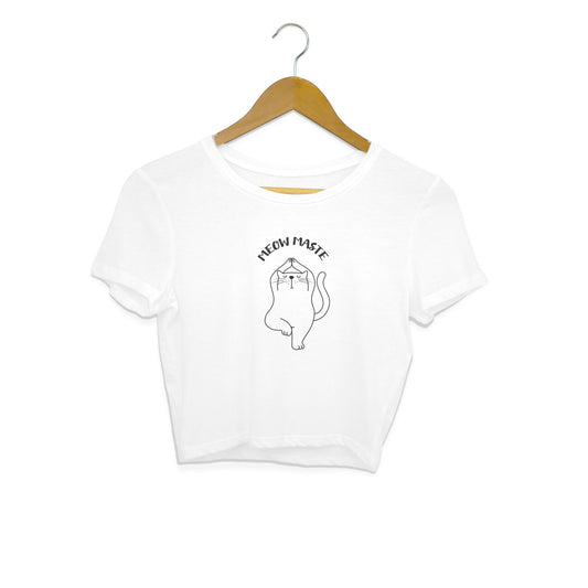 White Meow Maste Cat Yoga Crop Top - Funny Minimalist Line Art Kitten Fitness Crop Top Crop Top