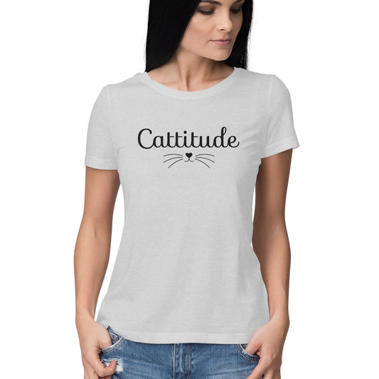 Melange Grey Sassy Cattitude Shirt - Minimalist Cat Lover Women's Half Sleeve TShirt Tshirt