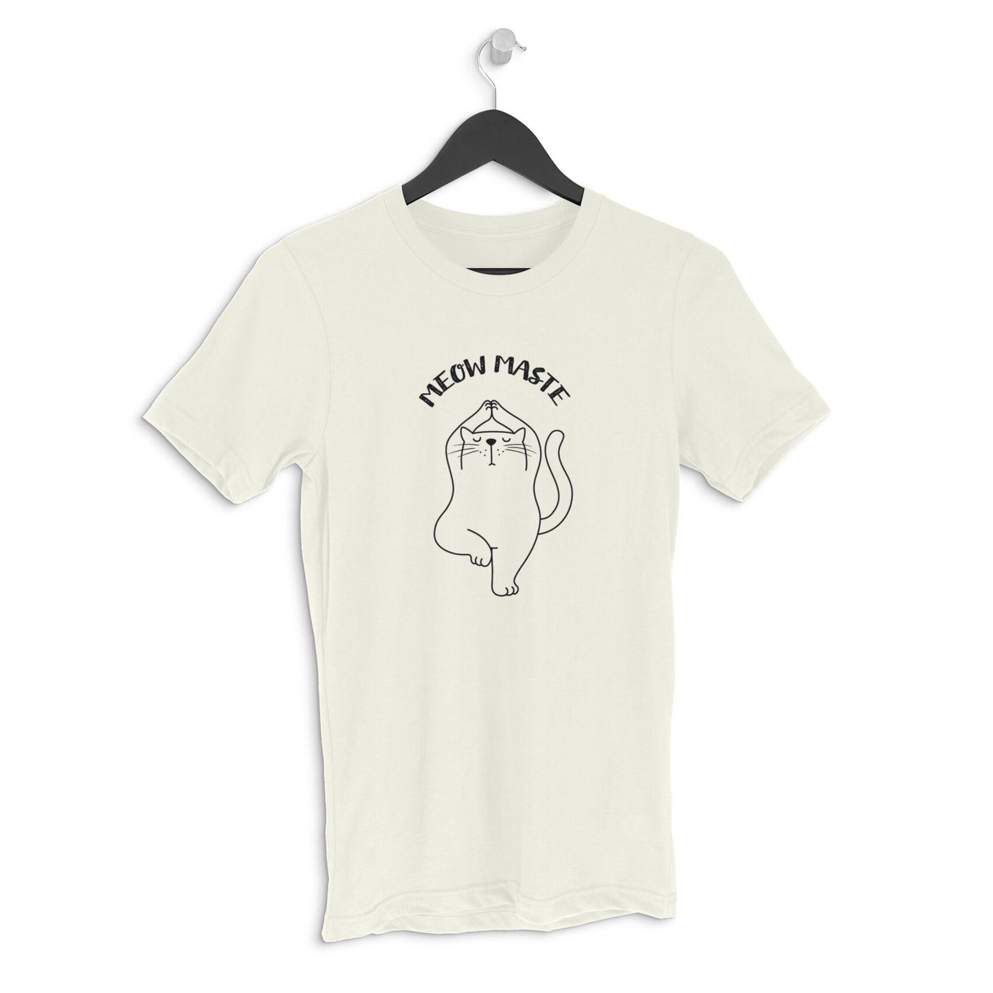 Ivory Meowmaste Yoga Cat T-Shirt for Men - Funny Fitness Line Art Tshirt