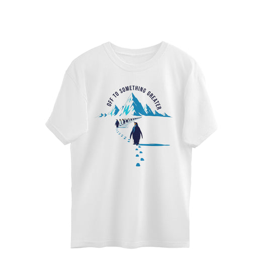 White M Motivational Penguin March - Off To Something Greater Graphic Merchandise Tshirt