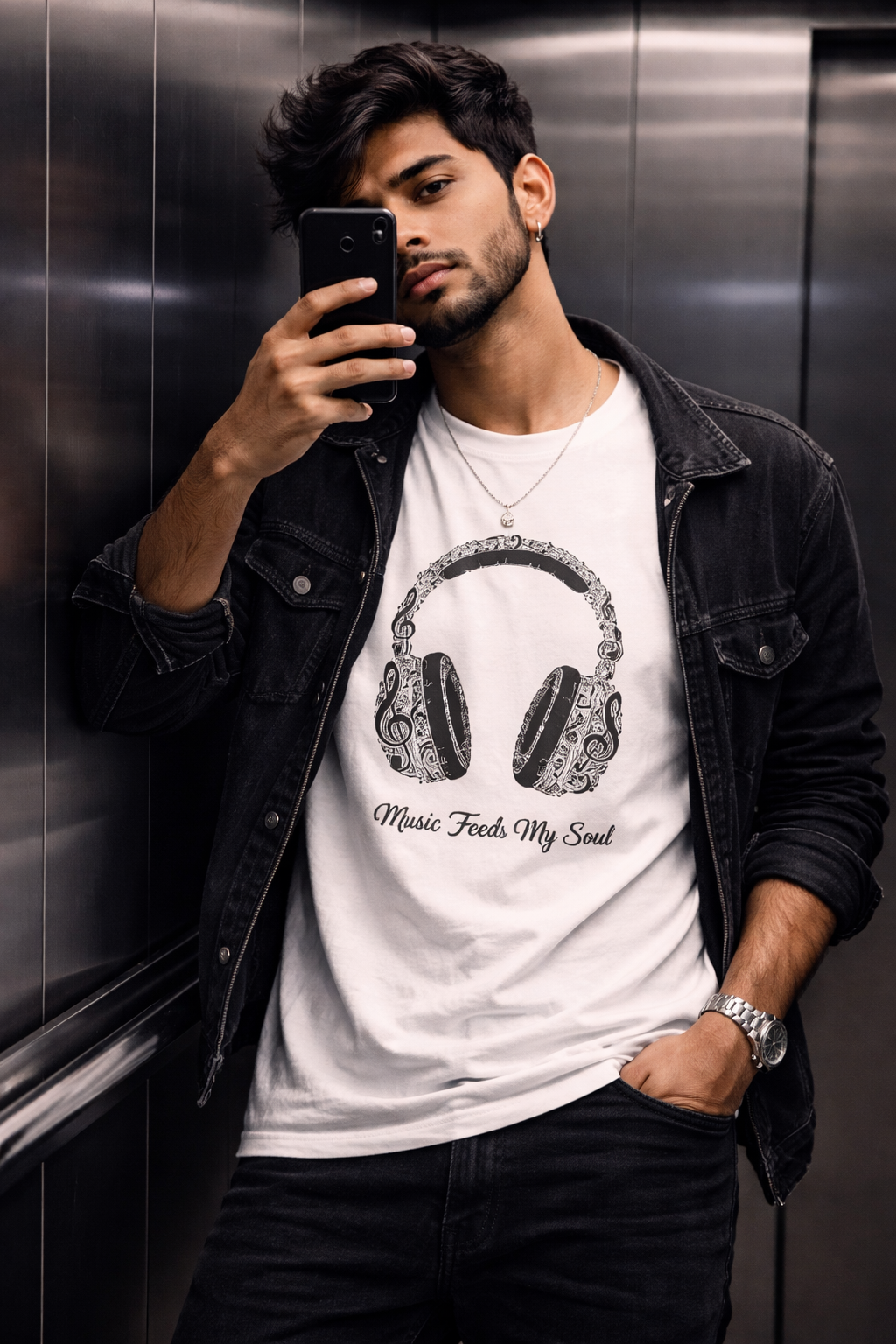 Music Feeds My Soul Headphone Graphic T-Shirt | Music Lover Tee Tshirt
