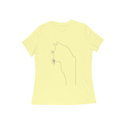 Butter Yellow Minimalist Cat Line Art Tee Tshirt