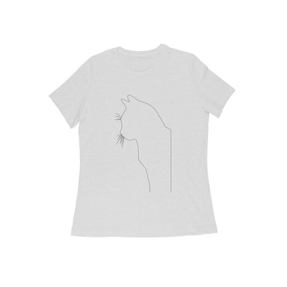 Melange Grey Minimalist Cat Line Art Tee Tshirt