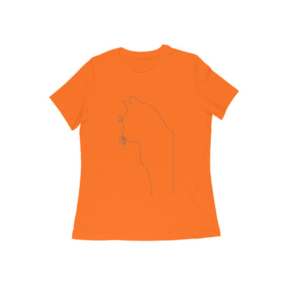 Orange Minimalist Cat Line Art Tee Tshirt