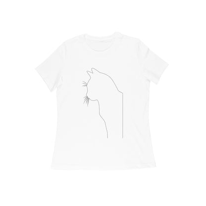 White Minimalist Cat Line Art Tee Tshirt