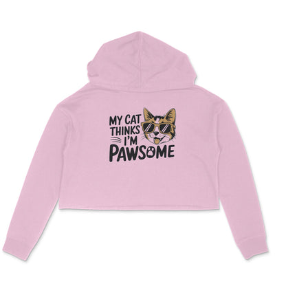 Light Pink Pawsome Cat Mom Crop Hoodie Hoodies