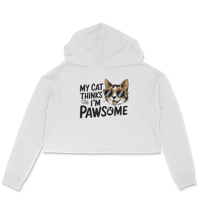 White Pawsome Cat Mom Crop Hoodie Hoodies