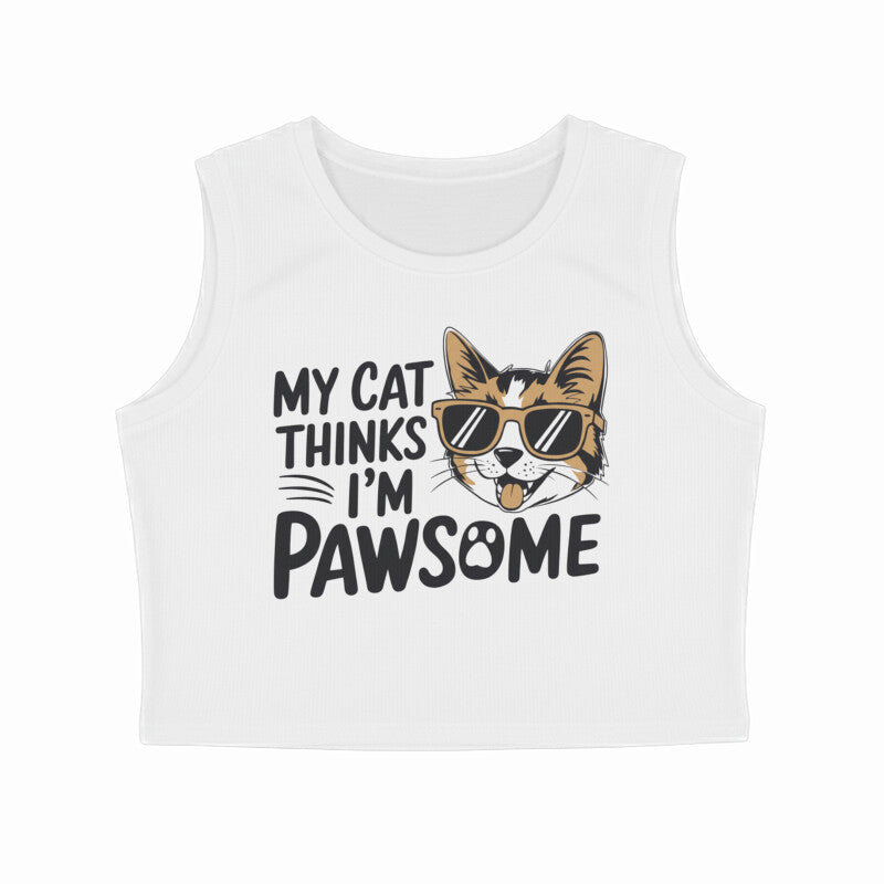 White Pawsome Cool Cat Crop Tank Tank Top