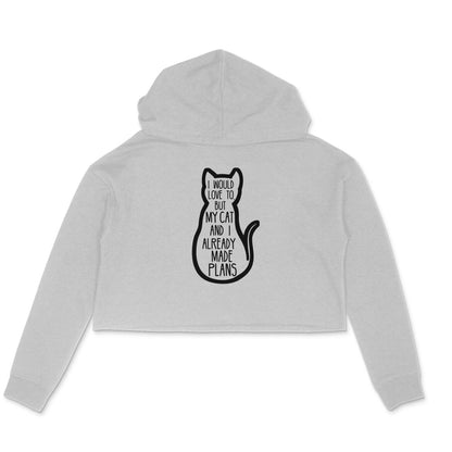 Melange Grey "My Cat And I Made Plans" Women's Crop Hoodie Hoodies