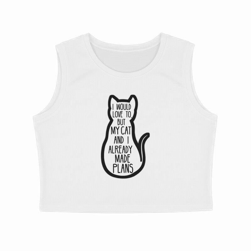 White Anti-Social Cat Mom Graphic Crop Tank Tank Top