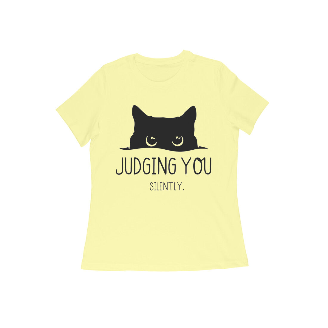 Butter Yellow "Judging You Silently" Peeking Cat Tshirt