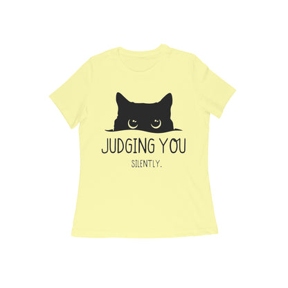 Butter Yellow "Judging You Silently" Peeking Cat Tshirt