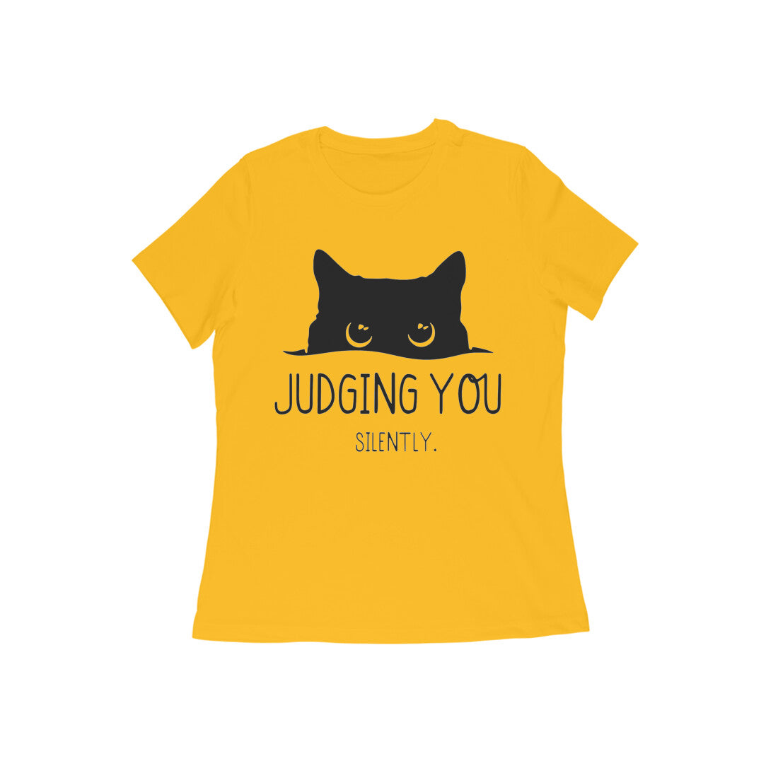 Golden Yellow "Judging You Silently" Peeking Cat Tshirt