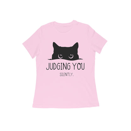Light Pink "Judging You Silently" Peeking Cat Tshirt