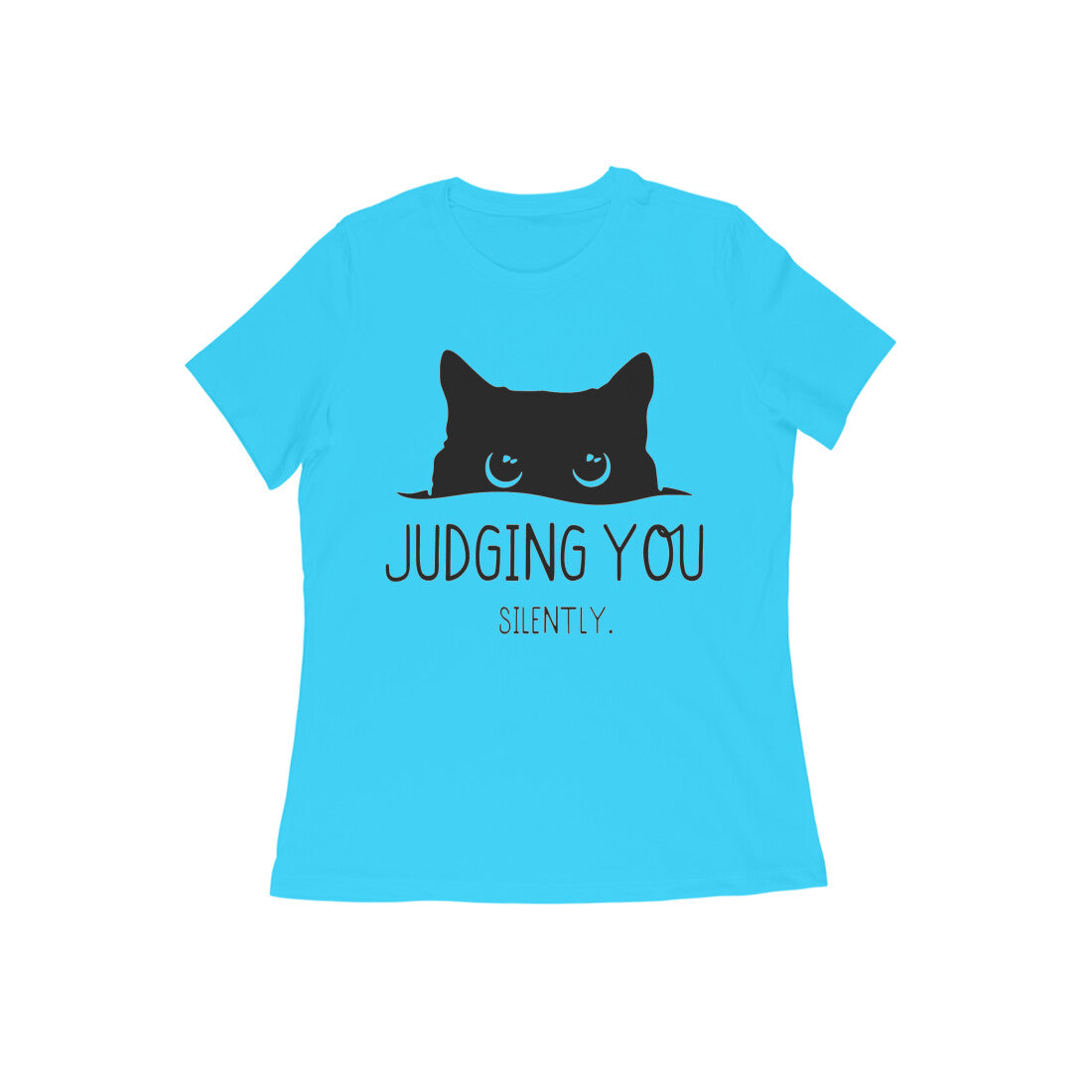 Sky Blue "Judging You Silently" Peeking Cat Tshirt