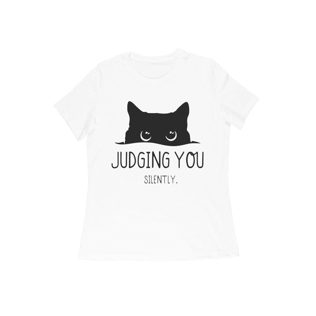 White "Judging You Silently" Peeking Cat Tshirt
