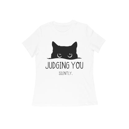 White "Judging You Silently" Peeking Cat Tshirt