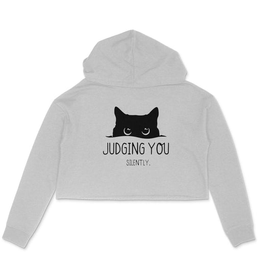 Melange Grey Peeking Cat "Judging You" Graphic Crop Hoodie Hoodies