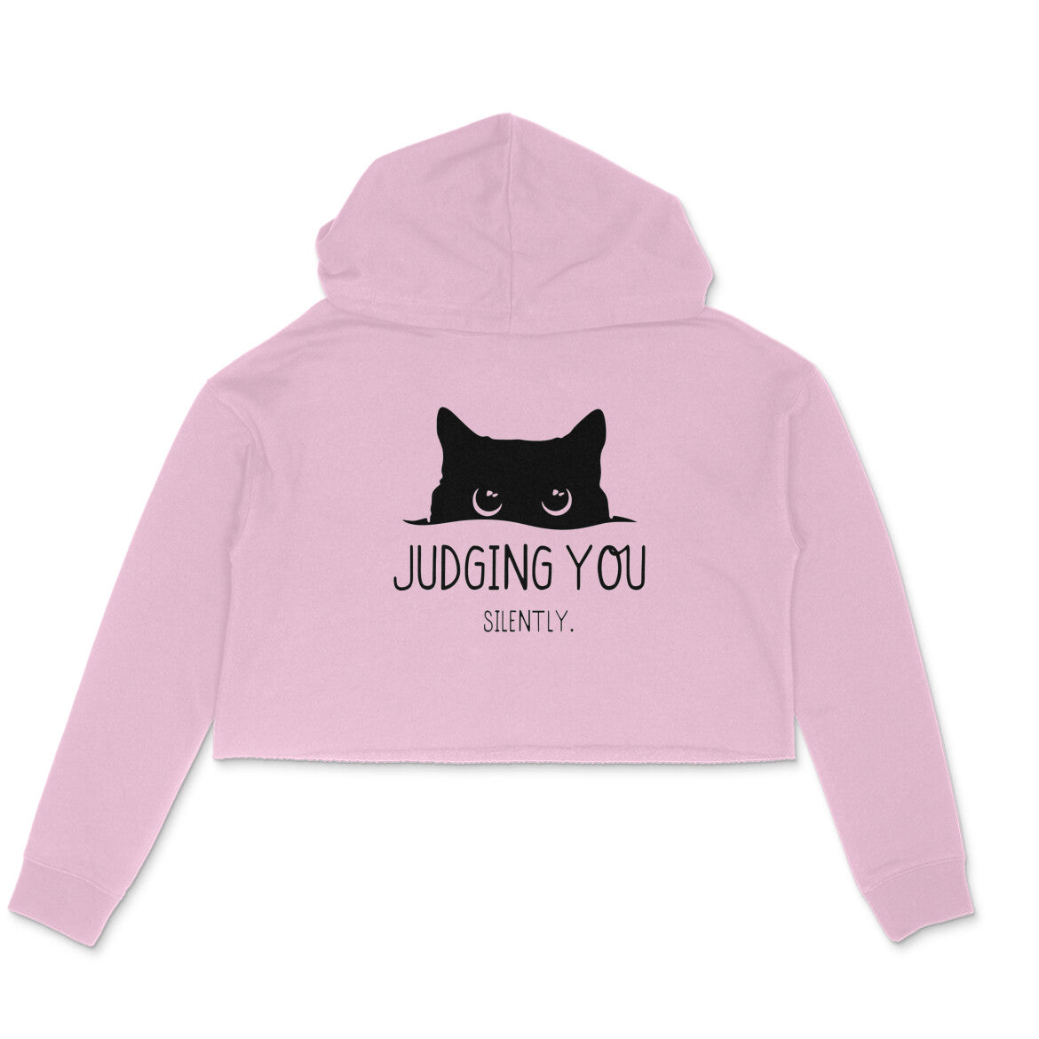Light Pink Peeking Cat "Judging You" Graphic Crop Hoodie Hoodies
