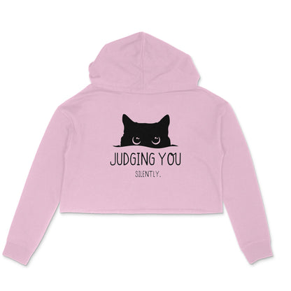 Light Pink Peeking Cat "Judging You" Graphic Crop Hoodie Hoodies