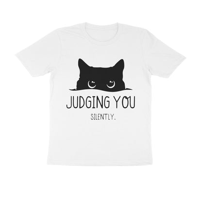 White "Judging You Silently" Men's Cat T-Shirt Tshirt