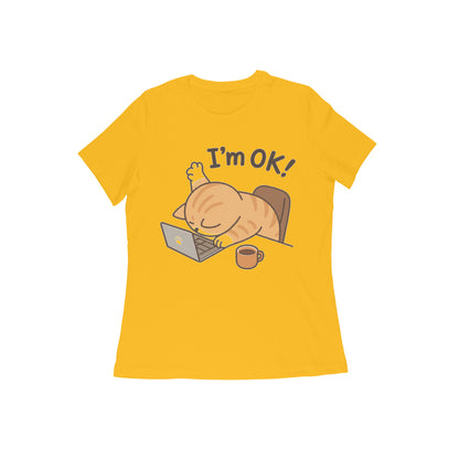 Golden Yellow Burnout Cat "I'm Ok" Graphic Tee Tshirt