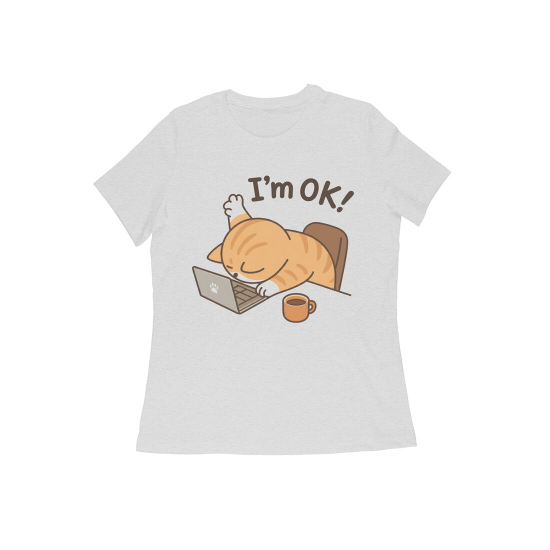 Melange Grey Burnout Cat "I'm Ok" Graphic Tee Tshirt