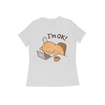 Melange Grey Burnout Cat "I'm Ok" Graphic Tee Tshirt
