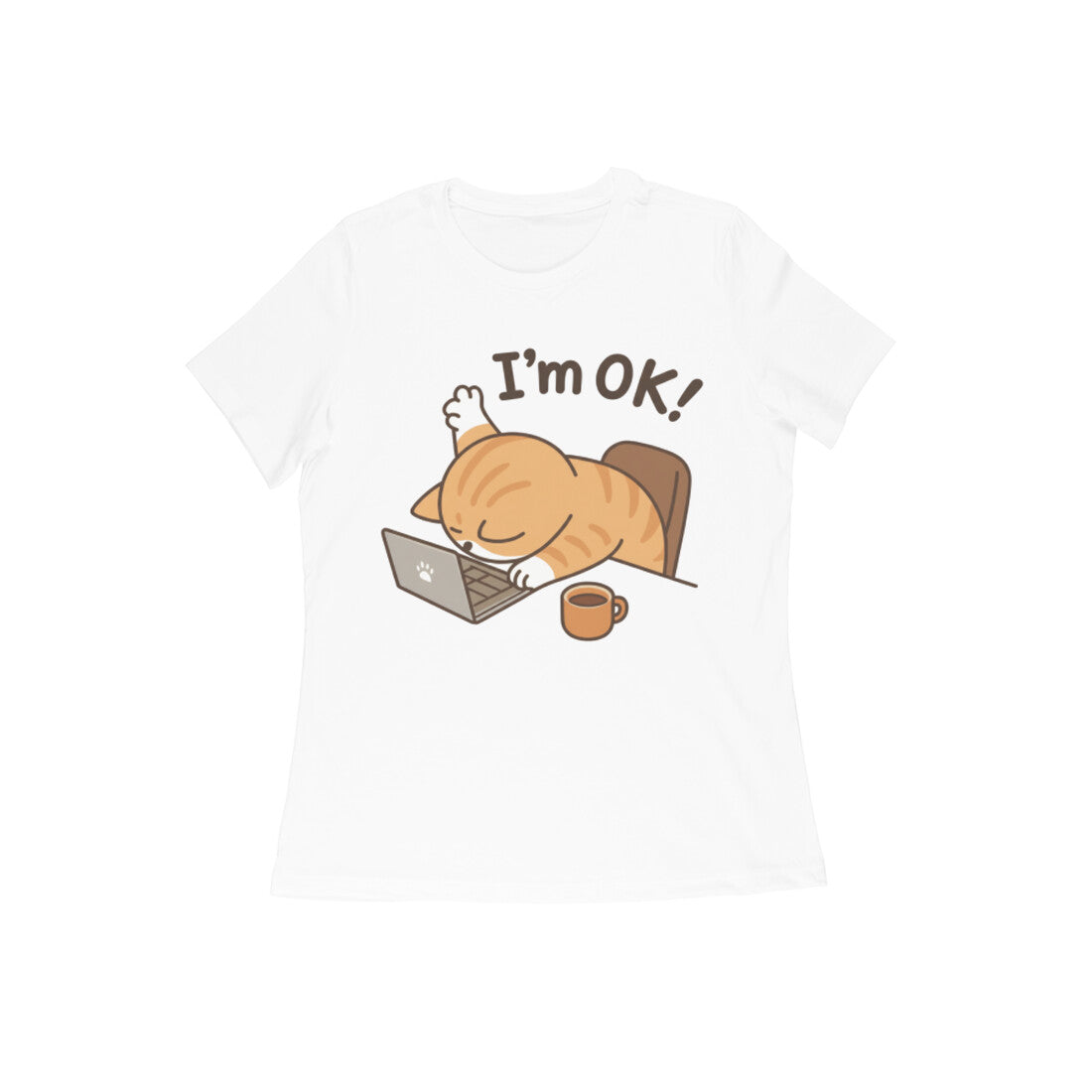 White Burnout Cat "I'm Ok" Graphic Tee Tshirt