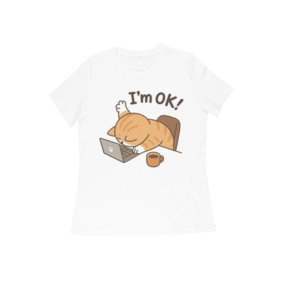 White Burnout Cat "I'm Ok" Graphic Tee Tshirt