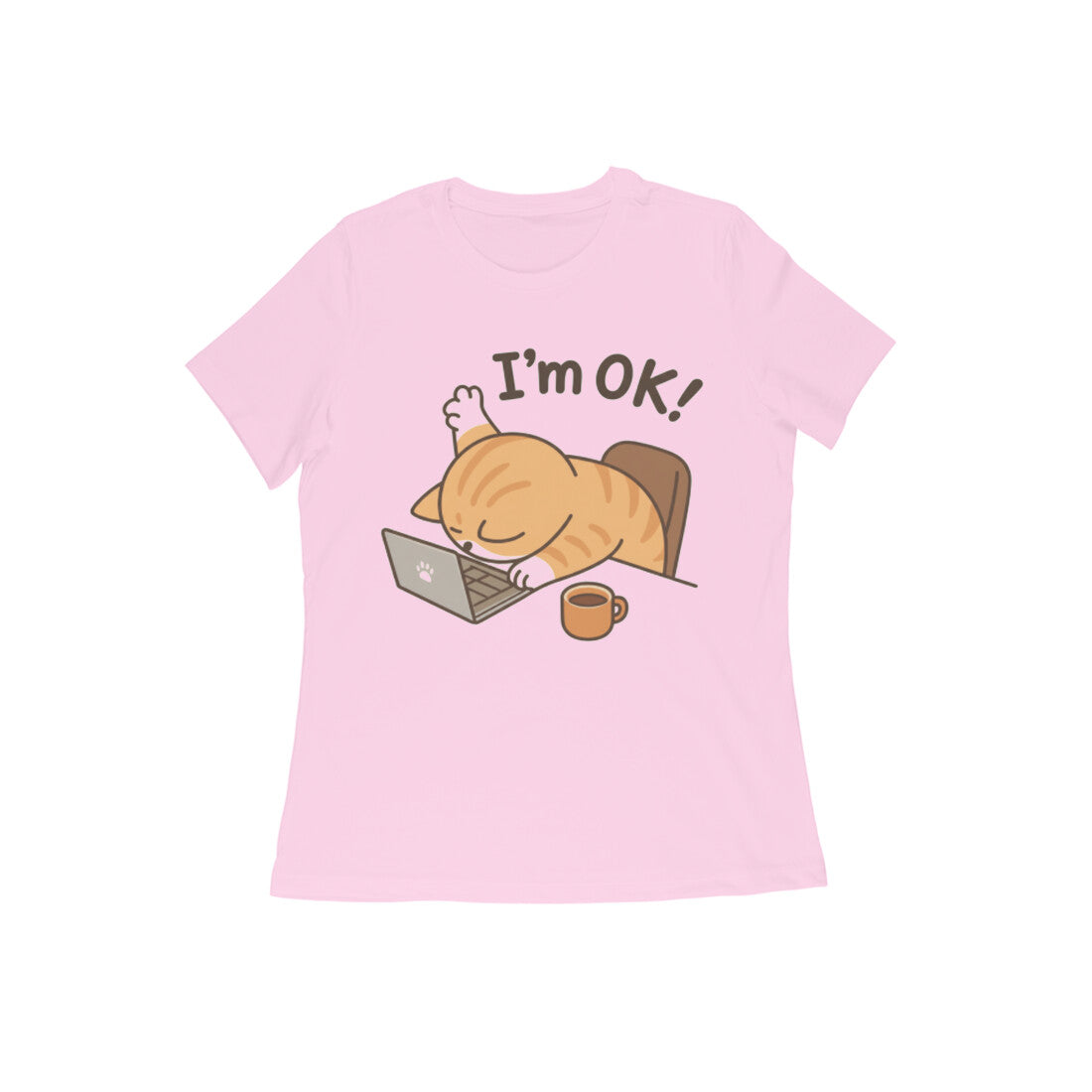 Light Pink Burnout Cat "I'm Ok" Graphic Tee Tshirt