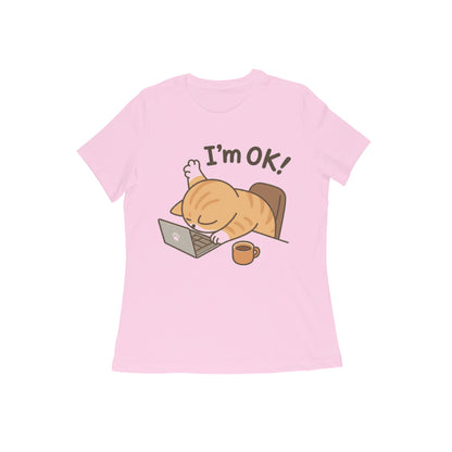Light Pink Burnout Cat "I'm Ok" Graphic Tee Tshirt