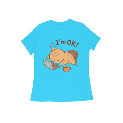 Sky Blue Burnout Cat "I'm Ok" Graphic Tee Tshirt