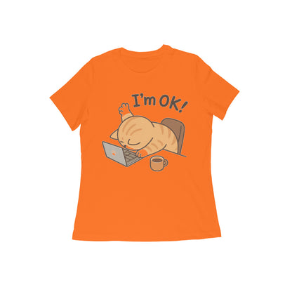 Orange Burnout Cat "I'm Ok" Graphic Tee Tshirt