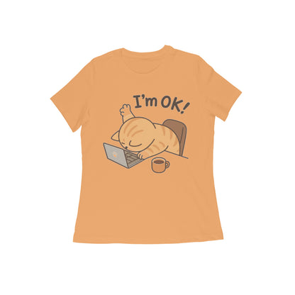 Mustard Yellow Burnout Cat "I'm Ok" Graphic Tee Tshirt
