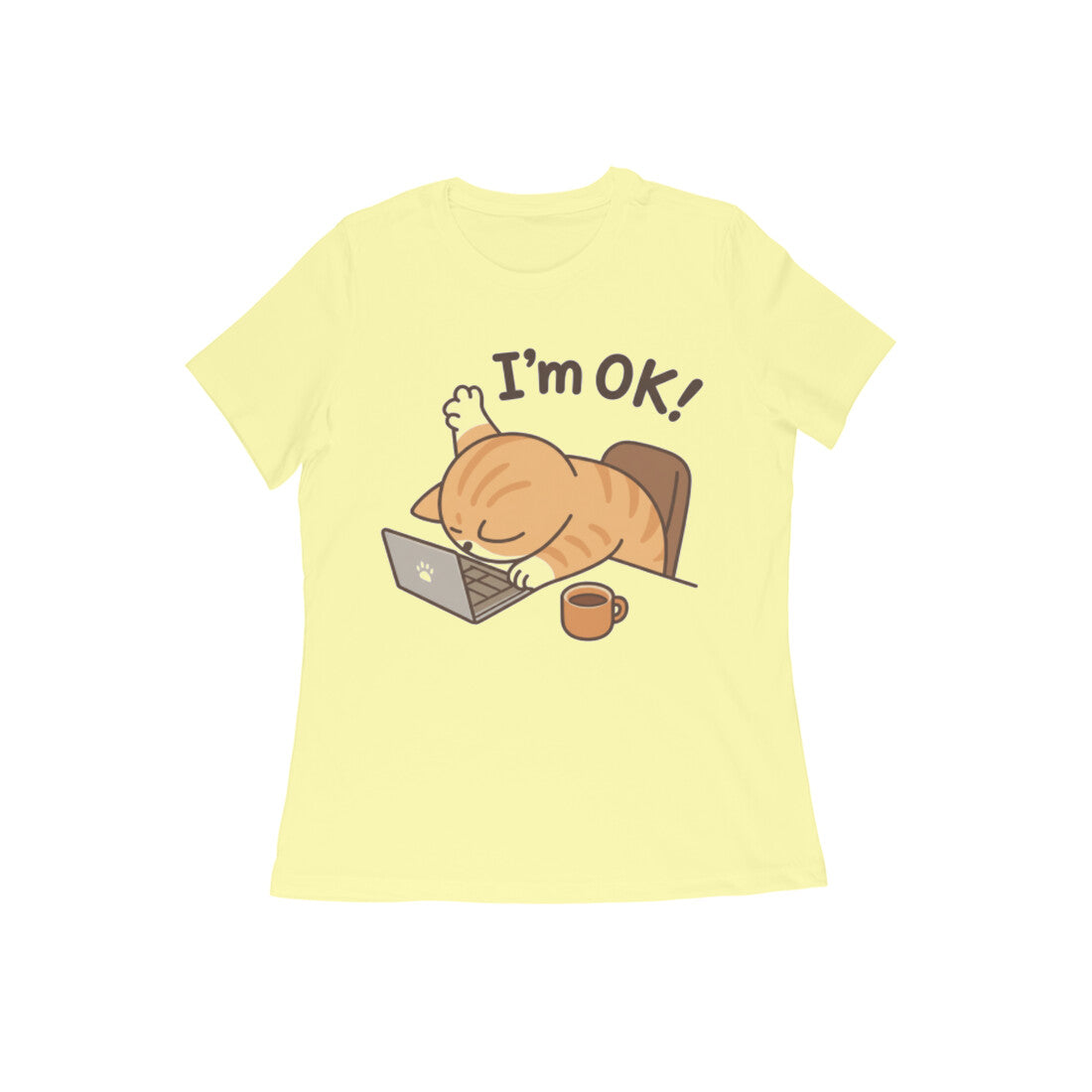 Butter Yellow Burnout Cat "I'm Ok" Graphic Tee Tshirt