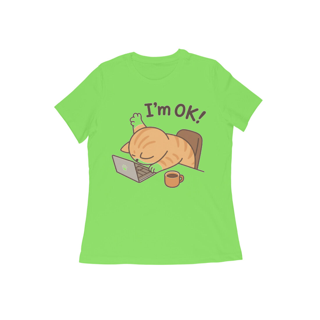 Liril Green Burnout Cat "I'm Ok" Graphic Tee Tshirt