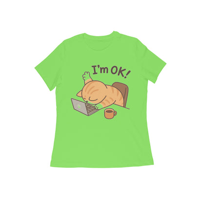 Liril Green Burnout Cat "I'm Ok" Graphic Tee Tshirt