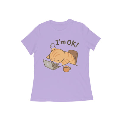 Iris Lavender Burnout Cat "I'm Ok" Graphic Tee Tshirt