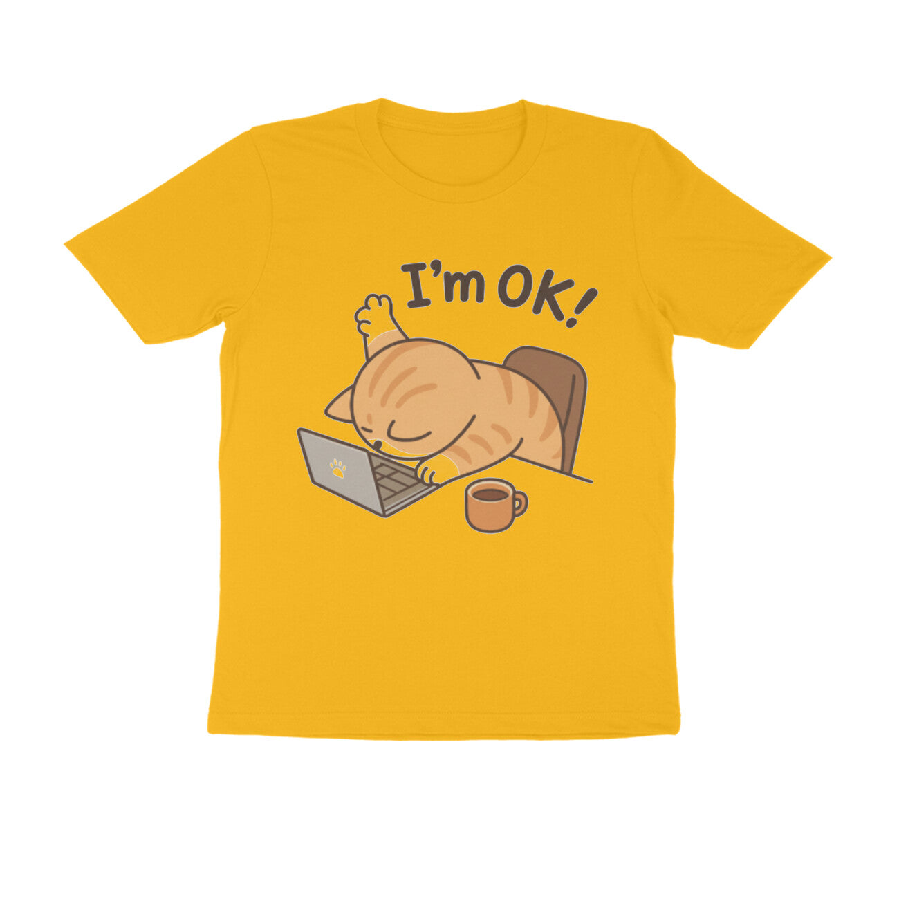Golden Yellow "I'm Ok" Funny Work Cat Men's T-Shirt Tshirt
