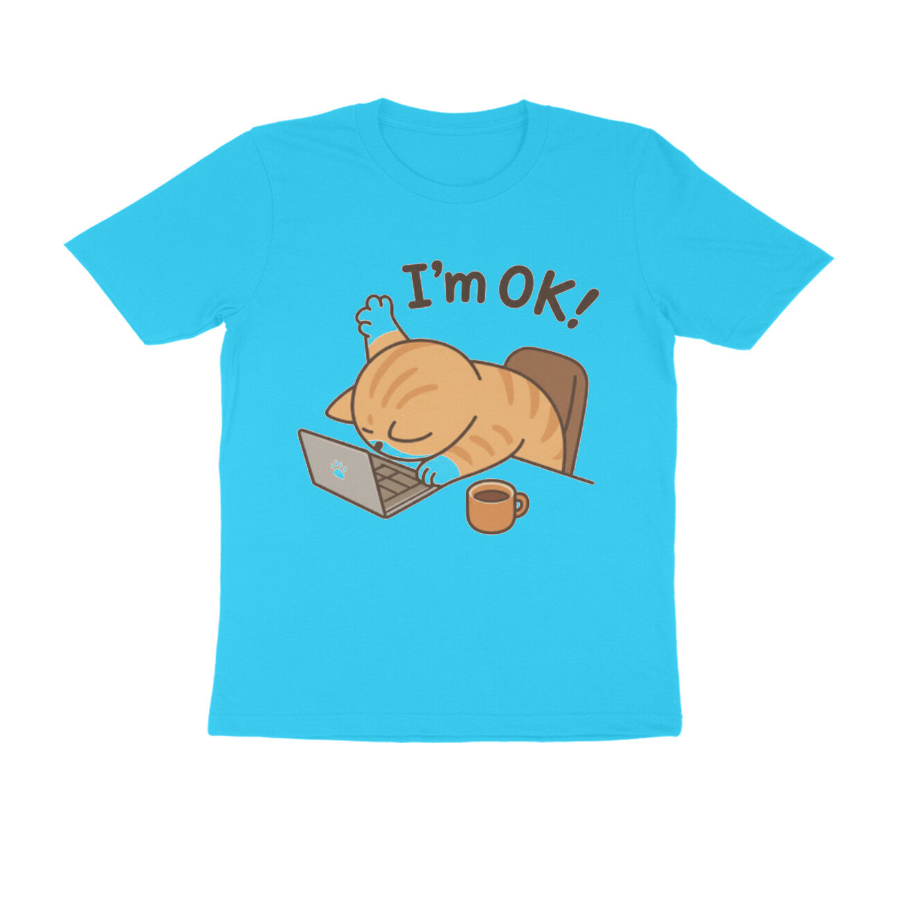 Sky Blue "I'm Ok" Funny Work Cat Men's T-Shirt Tshirt