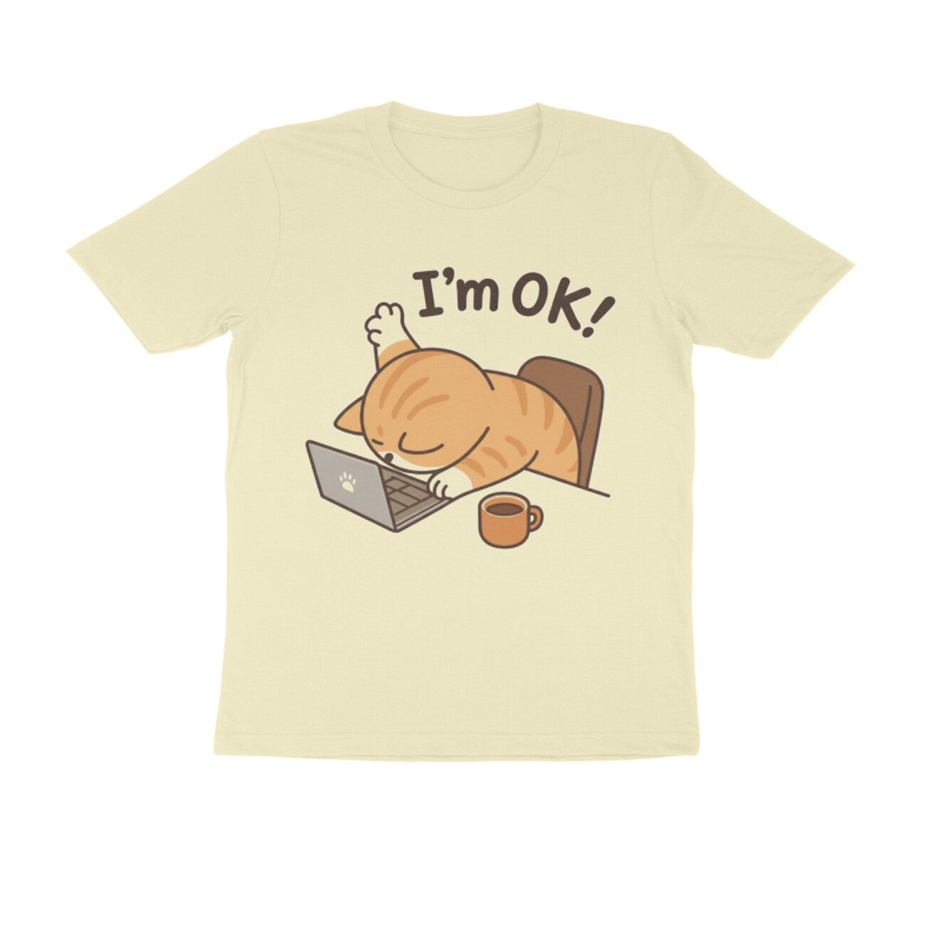 Almond "I'm Ok" Funny Work Cat Men's T-Shirt Tshirt