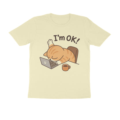 Almond "I'm Ok" Funny Work Cat Men's T-Shirt Tshirt