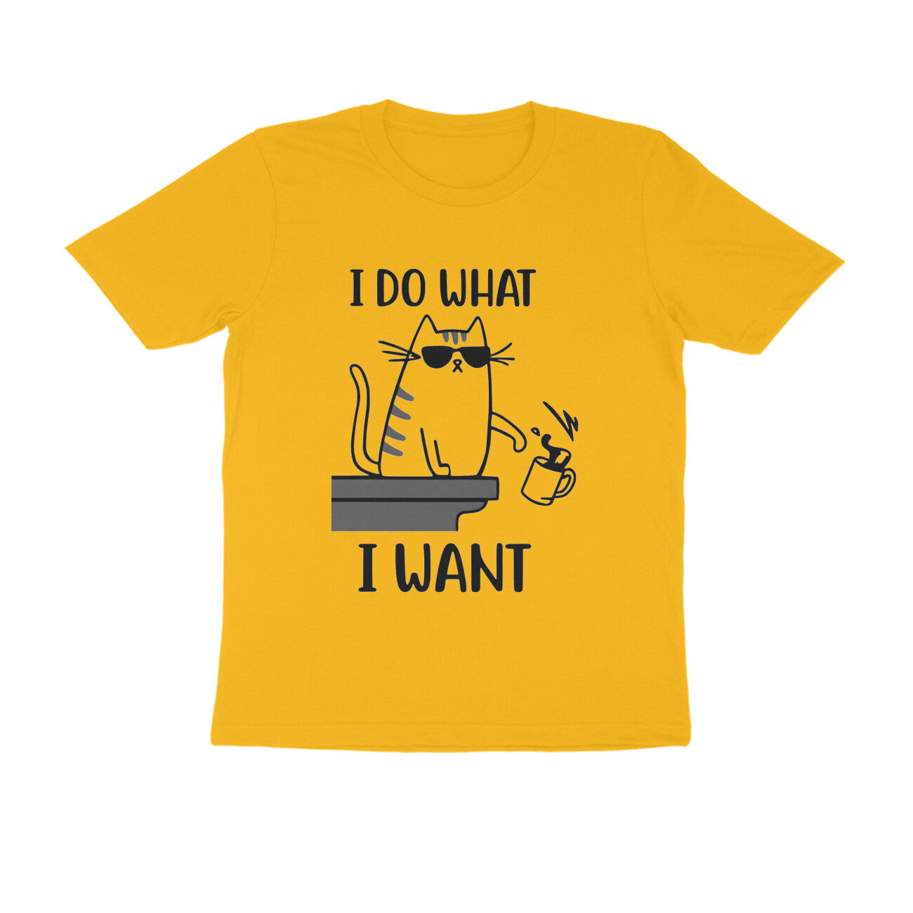 Golden Yellow "I Do What I Want" Funny Cat Men's T-Shirt Tshirt